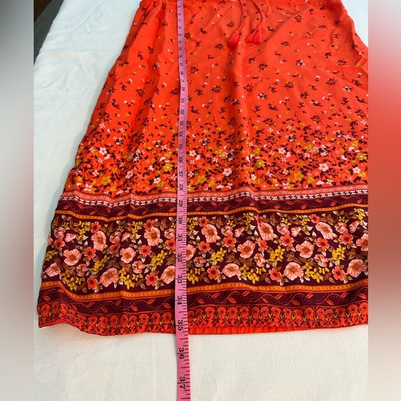 🎉Old Navy Pullover Sleeveless Red Floral Dress With Tassles at Neck Size Small - Picture 6 of 7
